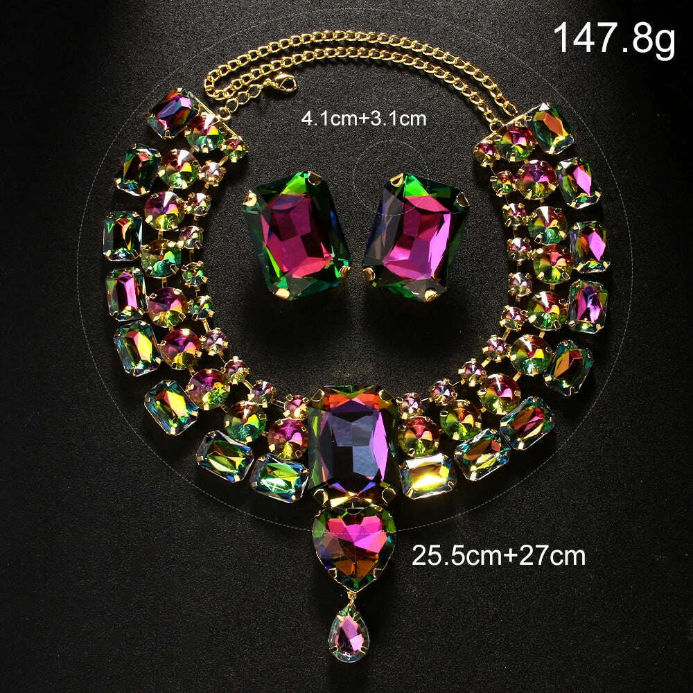 Gorgeous Large Necklace Earring Set Indian Boho Party Wedding Gift Statement Oversized Drag Queen Costume Necklace Jewelry