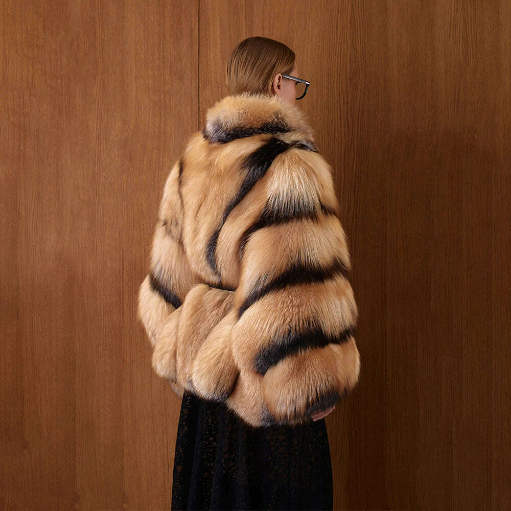 Gorgeous Womens Real Red Fox Fur Coats Thick Collar Poncho Luxury Winter Natural Fox Fur Fluffy Outwear Female Real Fur Overcoat