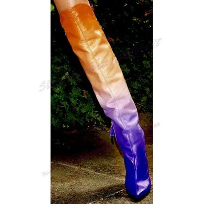 Gradient Matte Leather Knee High Boots Pointed Toe Shoes for Women Stiletto High Heels Sexy Lady Shoes 2023 Zapatos Para Mujere