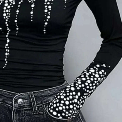 Gymystars Long Sleeve T Shirt Skinny Printed Tops for Women New Autumn High-Neck Slim Fit Clothes Black Wear Base Layer Outside