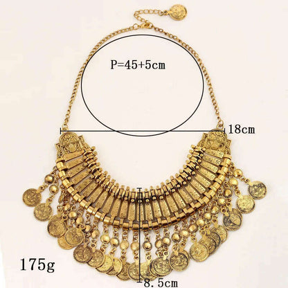 Gypsy Bohemia Metal Coin Tassel Statement Choker Necklace Women Boho Afghan Turkish Ethnic Tribal Jewelry