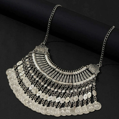 Gypsy Bohemia Metal Coin Tassel Statement Choker Necklace Women Boho Afghan Turkish Ethnic Tribal Jewelry
