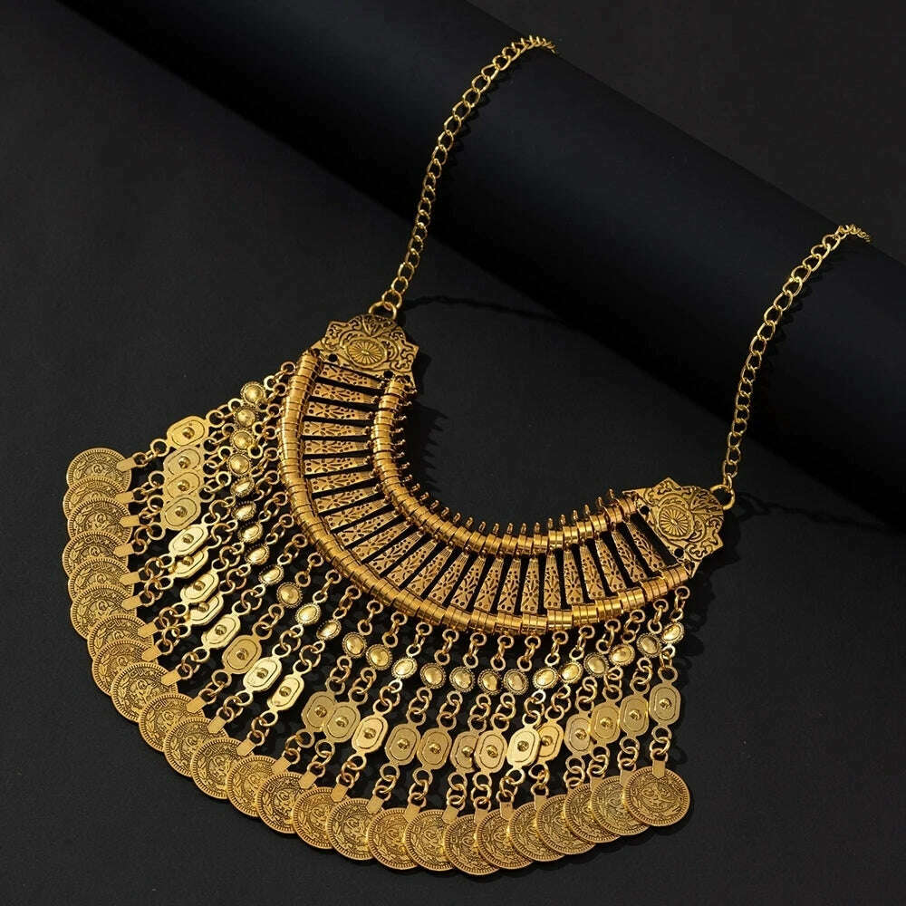 Gypsy Bohemia Metal Coin Tassel Statement Choker Necklace Women Boho Afghan Turkish Ethnic Tribal Jewelry