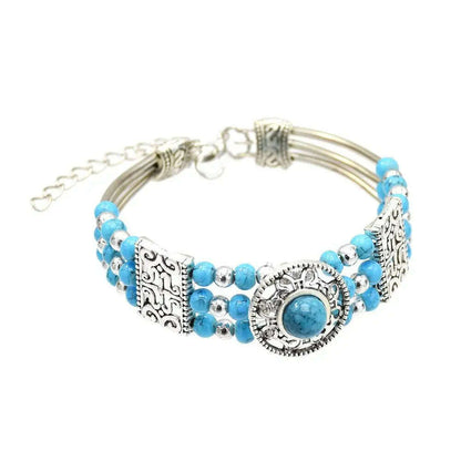 Gypsy Tribal Tibetan Bracelet for Women Boho Vintage Silvery Men's Turquoise Elastic Bangle Afghan Turkish Ethnic Indian Jewelry