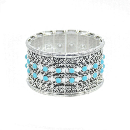Gypsy Tribal Tibetan Bracelet for Women Boho Vintage Silvery Men's Turquoise Elastic Bangle Afghan Turkish Ethnic Indian Jewelry