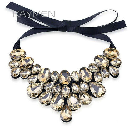 Handmade Glass Crystal Pendant Necklace for Women Fashion Statement Maxi Necklace 4 Colors Chokers Necklaces Bijoux NK-01634