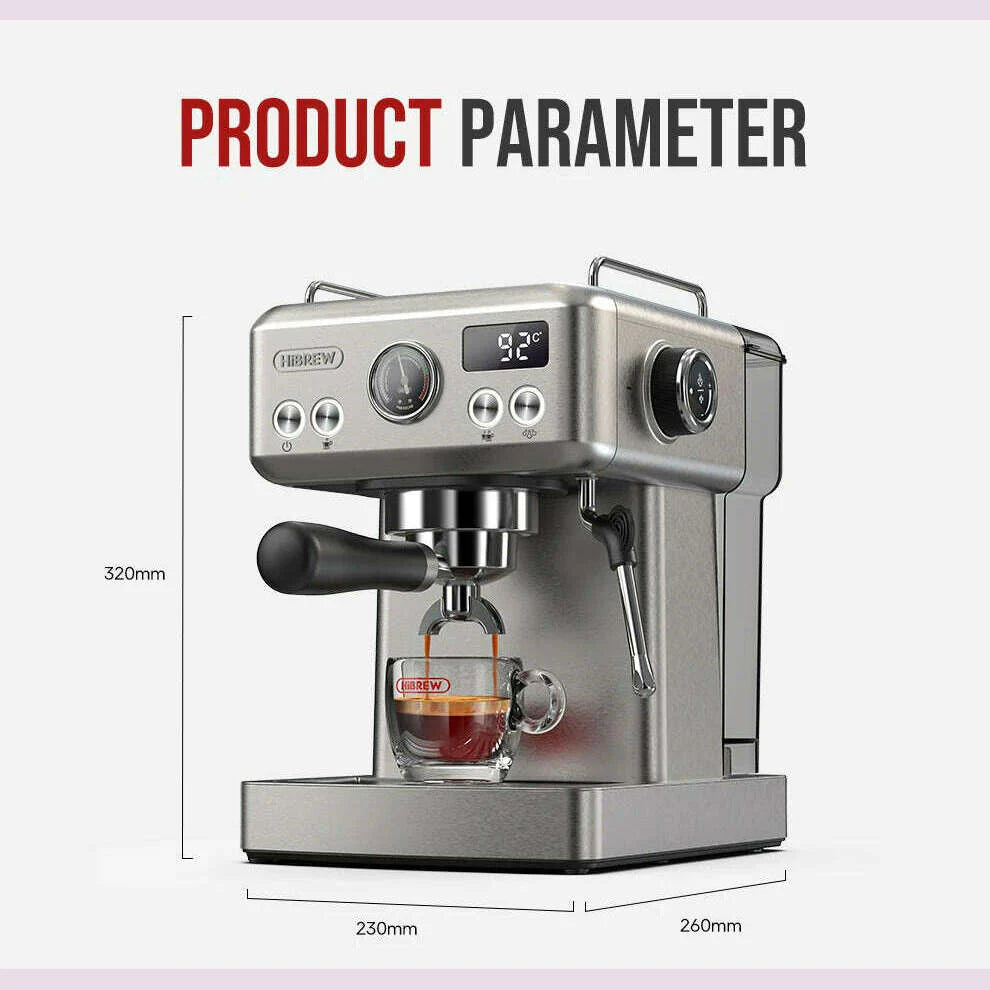HiBREW 20Bar Semi Automatic Espresso Coffee Machine Temperature Adjustable 58mm Portafilter Cold/Hot Coffee Maker Metal CaseH10A