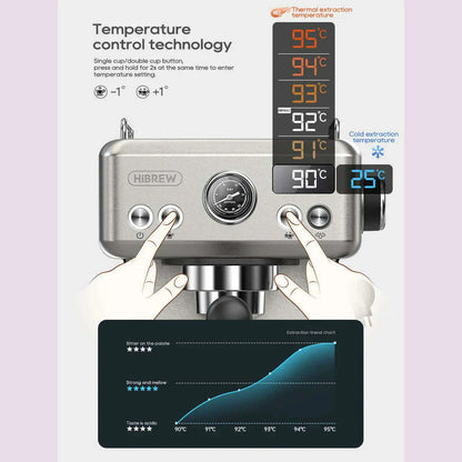 HiBREW 20Bar Semi Automatic Espresso Coffee Machine Temperature Adjustable 58mm Portafilter Cold/Hot Coffee Maker Metal CaseH10A