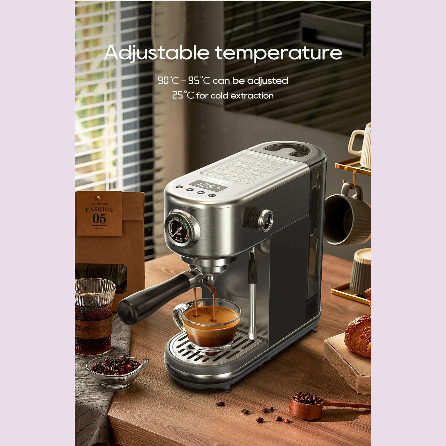 HiBREW 20Bar Semi Automatic Espresso Coffee Machine Temperature Adjustable Cold/Hot Super Slim Coffee Maker Cappuccino H10B