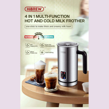 HiBREW 4 in 1 Milk Frother Frothing Foamer Fully automatic Milk Warmer Cold/Hot Latte Cappuccino Chocolate Protein powder M3
