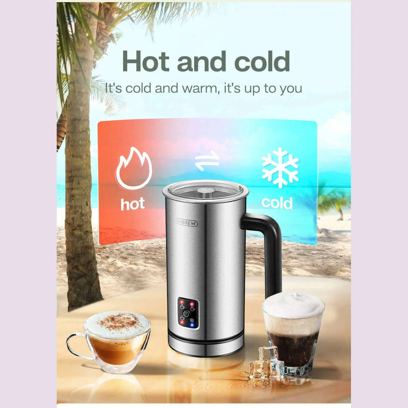 HiBREW 4 in 1 Milk Frother Frothing Foamer Fully automatic Milk Warmer Cold/Hot Latte Cappuccino Chocolate Protein powder M3