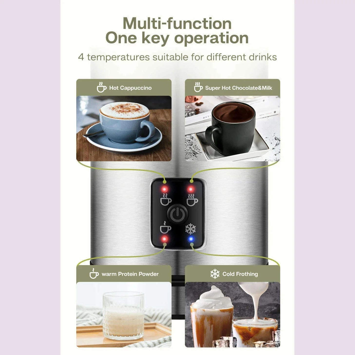 HiBREW 4 in 1 Milk Frother Frothing Foamer Fully automatic Milk Warmer Cold/Hot Latte Cappuccino Chocolate Protein powder M3