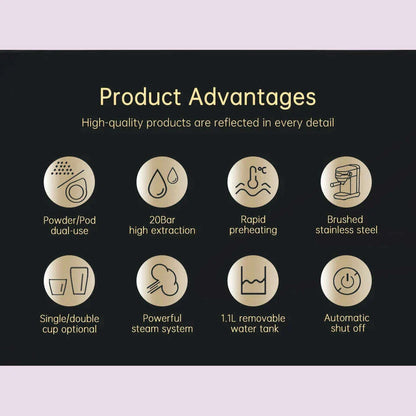 HiBREW Coffee Maker Cafetera 20 Bar Inox Semi Automatic Super Slim ESE POD & Powder Espresso Machine Hot Water H11