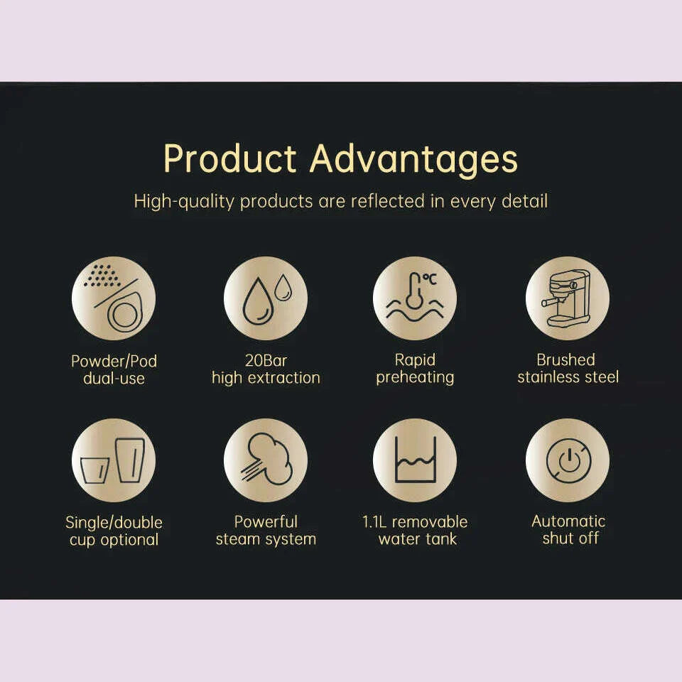 HiBREW Coffee Maker Cafetera 20 Bar Inox Semi Automatic Super Slim ESE POD & Powder Espresso Machine Hot Water H11