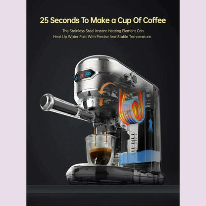 HiBREW Coffee Maker Cafetera 20 Bar Inox Semi Automatic Super Slim ESE POD & Powder Espresso Machine Hot Water H11