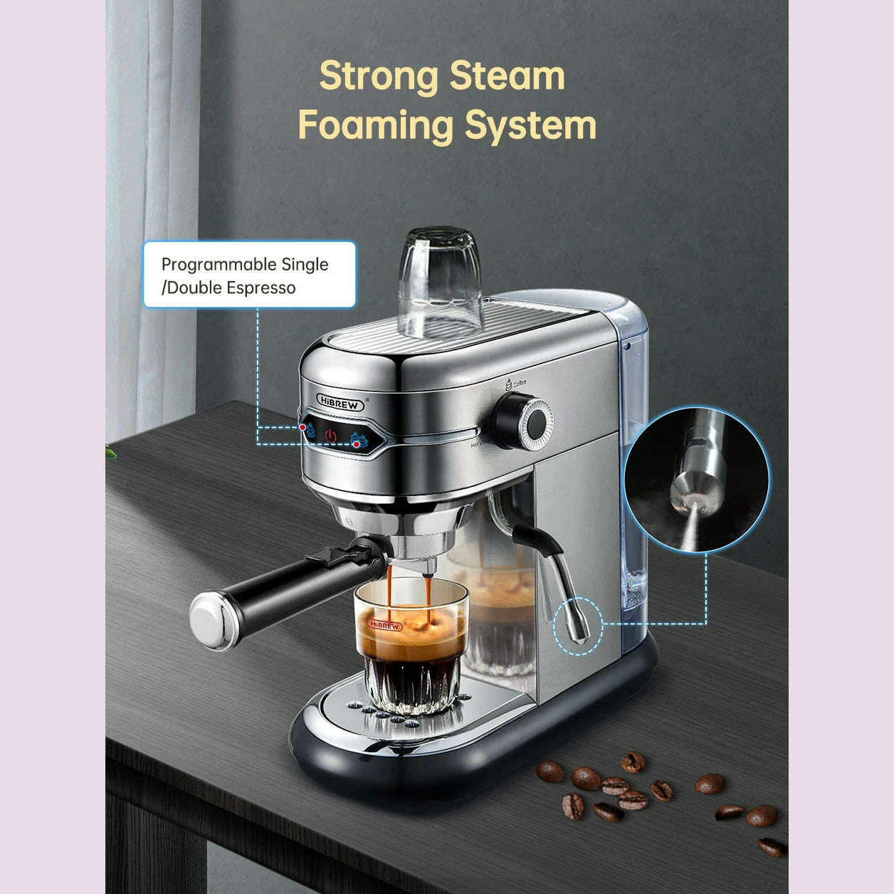 HiBREW Coffee Maker Cafetera 20 Bar Inox Semi Automatic Super Slim ESE POD & Powder Espresso Machine Hot Water H11