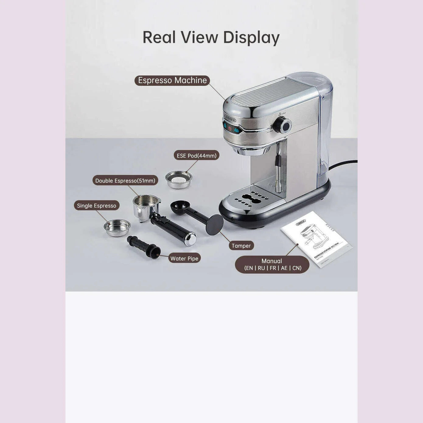 HiBREW Coffee Maker Cafetera 20 Bar Inox Semi Automatic Super Slim ESE POD & Powder Espresso Machine Hot Water H11