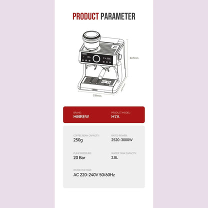 HiBREW Dual Boiler System Barista Pro 20Bar Bean to Espresso Cafetera Coffee Machine with Full Kit for Cafe Hotel Restaurant H7A
