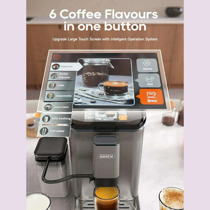 HiBREW Fully Automatic Espresso Machine Cappuccino Milk System 6 Coffee Varieties Intuitive Touch Display With Grinder H16