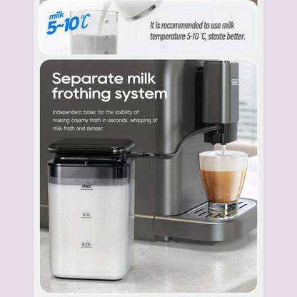 HiBREW Fully Automatic Espresso Machine Cappuccino Milk System 6 Coffee Varieties Intuitive Touch Display With Grinder H16