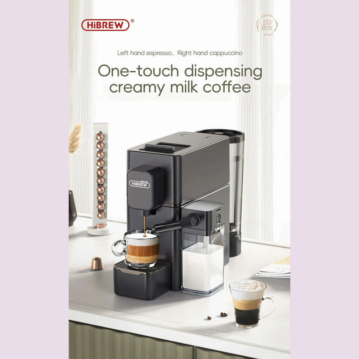 HiBREW Nes Capsule Coffee Machine Automatic Frothed Milk Cappuccino and Latte Espresso Coffee Maker H15