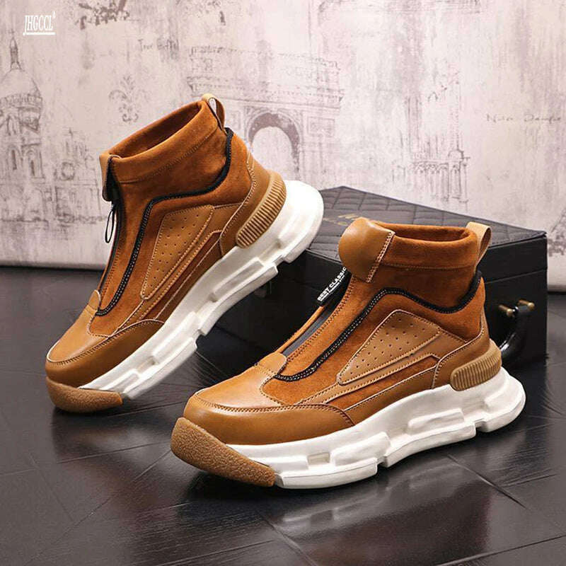 High top men's shoes new personality casual shoes Black retro American boots men's winter platform shoes A01