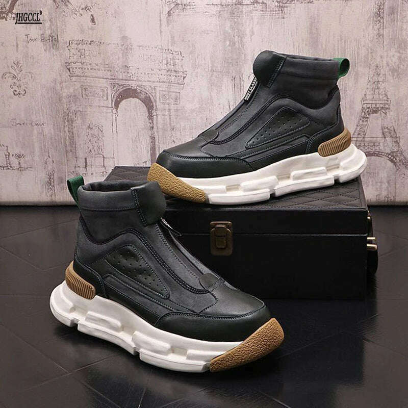 High top men's shoes new personality casual shoes Black retro American boots men's winter platform shoes A01