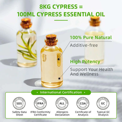 HIQILI 100ML Cypress Essential Oils ,100% Pure Nature for Aromatherapy, Diffuser, Humidifier, Massage, Woody, Relieving stress