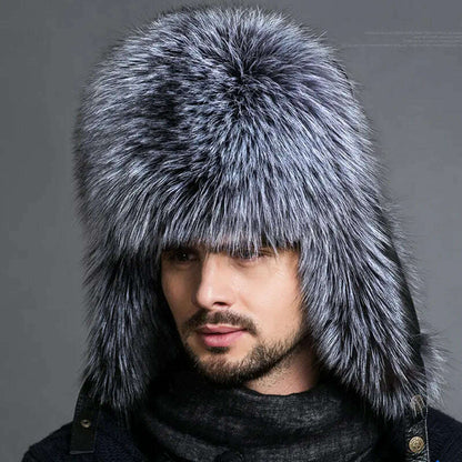 Hot high-end luxury fur hat Men's fox fur hat Lei Feng cap ear cap fur necessary hat Real fur hat 100% Sheepskin top fox hat