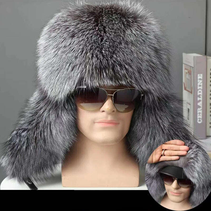Hot high-end luxury fur hat Men's fox fur hat Lei Feng cap ear cap fur necessary hat Real fur hat 100% Sheepskin top fox hat