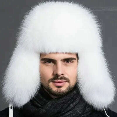 Hot high-end luxury fur hat Men's fox fur hat Lei Feng cap ear cap fur necessary hat Real fur hat 100% Sheepskin top fox hat
