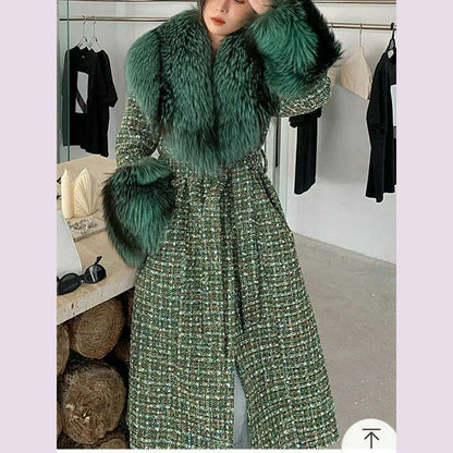 Hot Sale High-end Wool Coat Thick Imitation Fox Fur Quilted Suit  Casacos De Inverno Feminino 2024 Long Winter Jacket Women