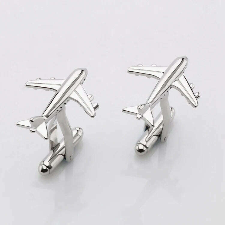 Hot Sale Real Tie Clip Fashion Plane Styling Cuff links Mens Metal AirPlane Cufflinks For Mens Lepton Plane Design Cufflinks