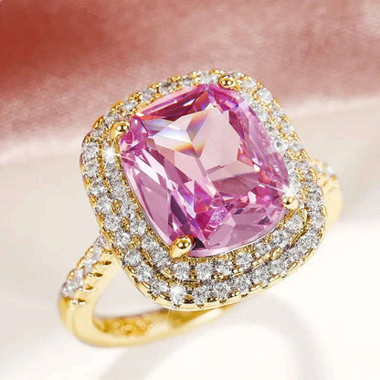 Huitan Gorgeous Cubic Zirconia Women Rings Pink/White/Yellow CZ Temperament Elegant Lady's Jewelry for Wedding Anniversary Party