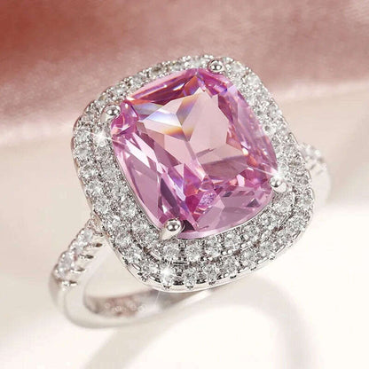 Huitan Gorgeous Cubic Zirconia Women Rings Pink/White/Yellow CZ Temperament Elegant Lady's Jewelry for Wedding Anniversary Party