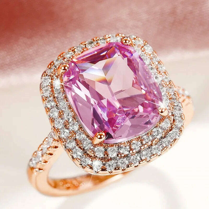 Huitan Gorgeous Cubic Zirconia Women Rings Pink/White/Yellow CZ Temperament Elegant Lady's Jewelry for Wedding Anniversary Party
