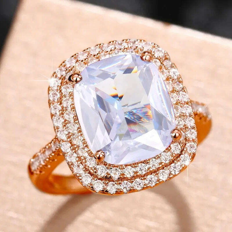 Huitan Gorgeous Cubic Zirconia Women Rings Pink/White/Yellow CZ Temperament Elegant Lady's Jewelry for Wedding Anniversary Party