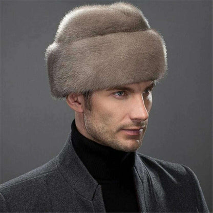 IANLAN French Mens Full-pelt Mink Bomber Hats Real Mink Fur Earmuffs Hats Solid Winter Outdoor Warm Hats IL00237