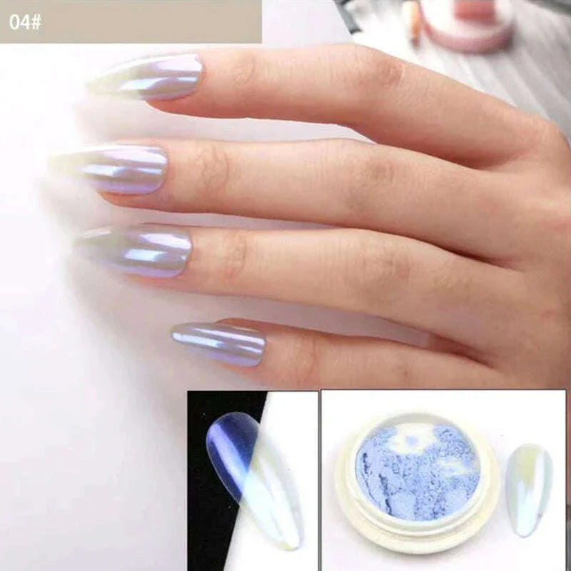 Ice Muscle Aurora Neon Glitter Mirror Nail Powder Pigment Pearl Nail Art Glitter Dust Chrome Aurora Blue Manicure Holographic