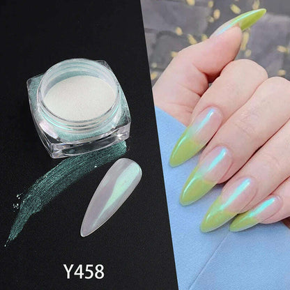 Ice Muscle Aurora Neon Glitter Mirror Nail Powder Pigment Pearl Nail Art Glitter Dust Chrome Aurora Blue Manicure Holographic