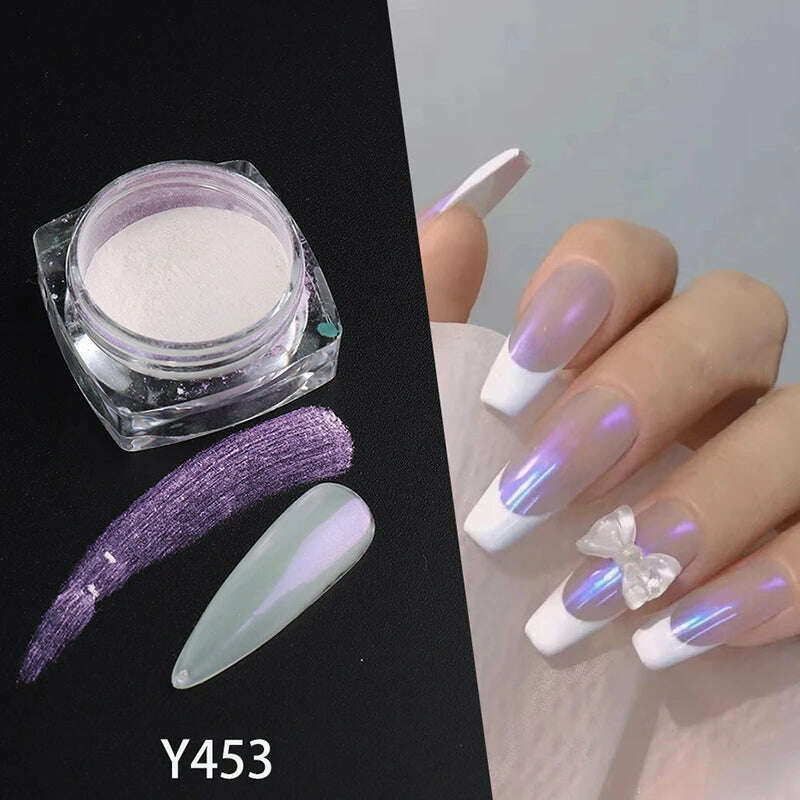 Ice Muscle Aurora Neon Glitter Mirror Nail Powder Pigment Pearl Nail Art Glitter Dust Chrome Aurora Blue Manicure Holographic