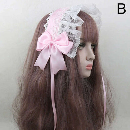 Japanese Lace Bow Ribbon Lolita Headdress Sweet Headband Cute Hair Clips Soft Headpiece Girl Anime Cosplay Hair Accessories