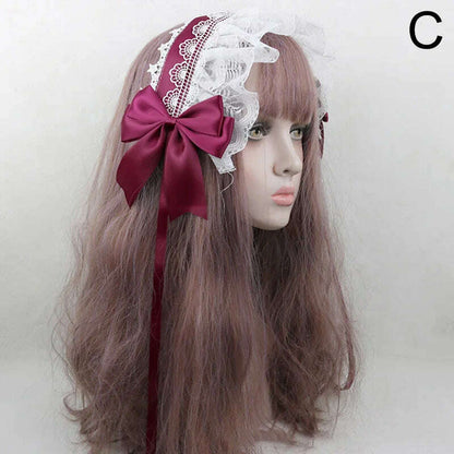 Japanese Lace Bow Ribbon Lolita Headdress Sweet Headband Cute Hair Clips Soft Headpiece Girl Anime Cosplay Hair Accessories