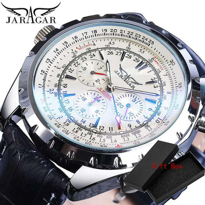 Jaragar Automatic Mechanical Calendar Sport Watches Pilot Design Men's Wrist Watch Top Brand Luxury Fashion Male Leather