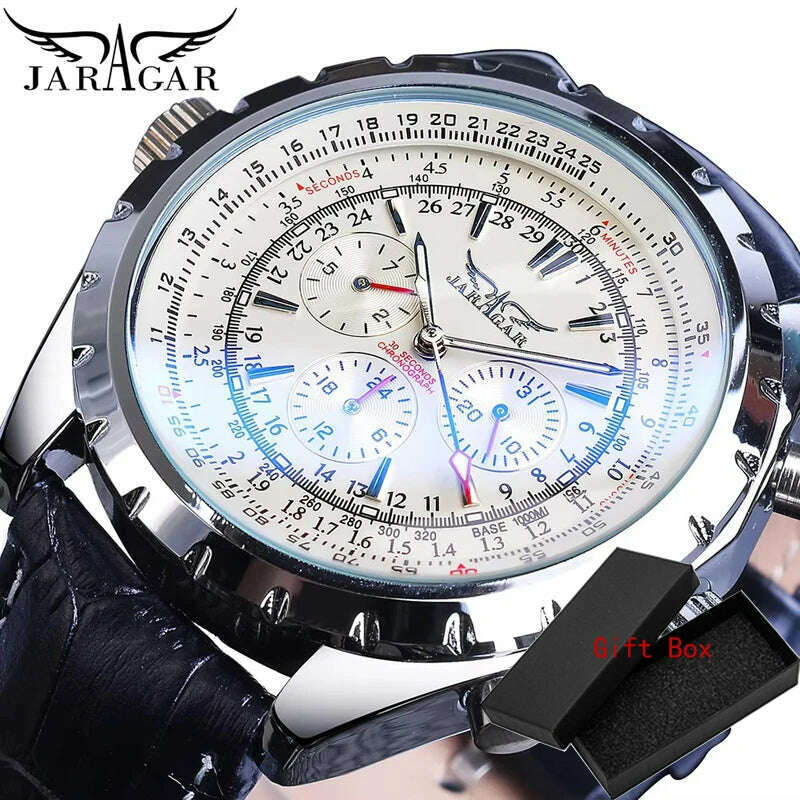 Jaragar Automatic Mechanical Calendar Sport Watches Pilot Design Men's Wrist Watch Top Brand Luxury Fashion Male Leather