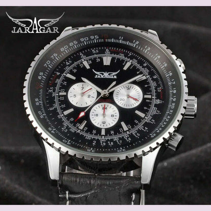 JARAGAR Original Replica Big Dial Multifunctional Automatic Man Watch Leather Vintage Mechanical Waterproof Male Wrist Watches