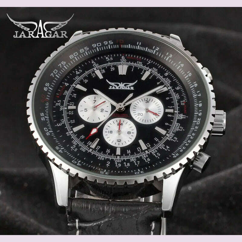 JARAGAR Original Replica Big Dial Multifunctional Automatic Man Watch Leather Vintage Mechanical Waterproof Male Wrist Watches