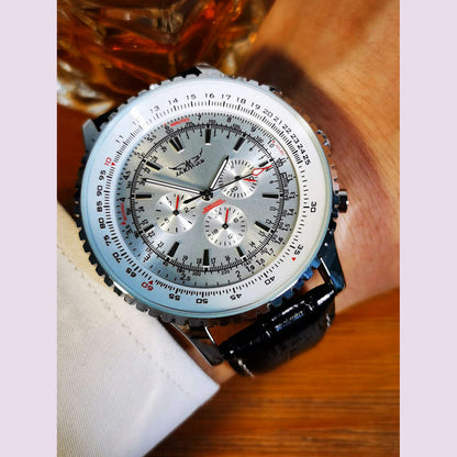 JARAGAR Pilot Watch Military Mens Watches Top Brand Luxury Leather Strap Cool Male Clock Chronograph montre homme relógios Gift