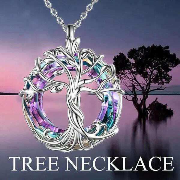 Jewelry for Women Celtic Family Tree of Life Necklace for Women Rainbow Crystal Pendant Birthday Valentines Day Gift Collares