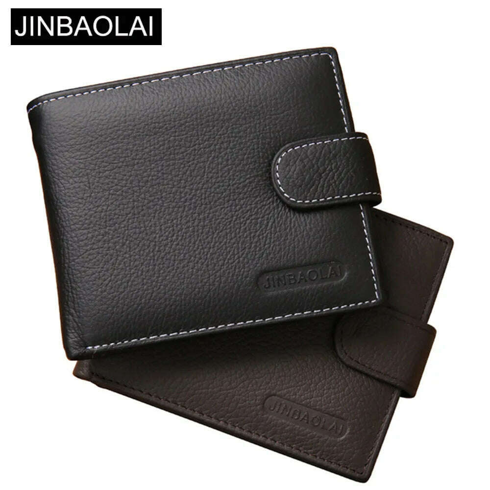 JINBAOLAI Leather Men Wallets Cow Leather Solid Sample Style Zipper Purse Man Card Horders Famous Brand High Quality Male Wallet